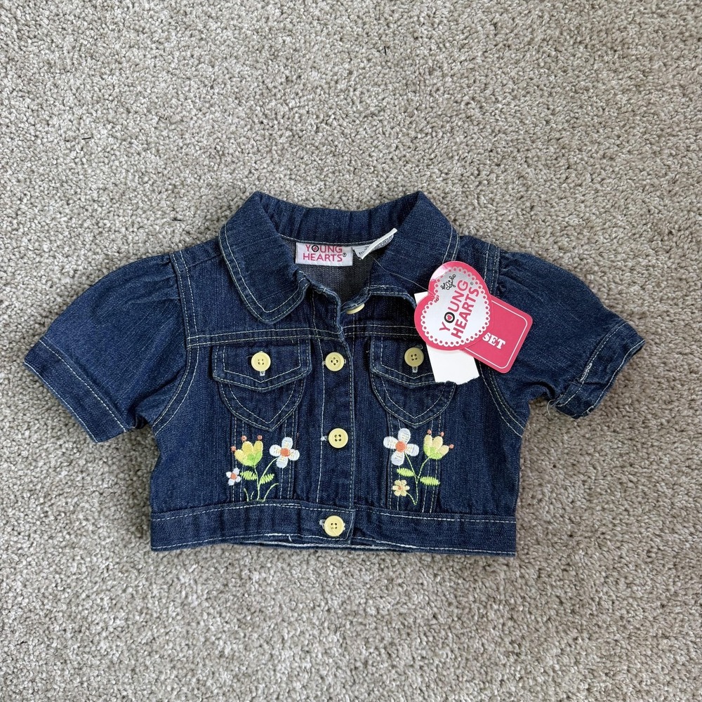 Vintage Young Hearts Jacket Girl 4 Denim Short Sleeve Cropped Floral Embroidered